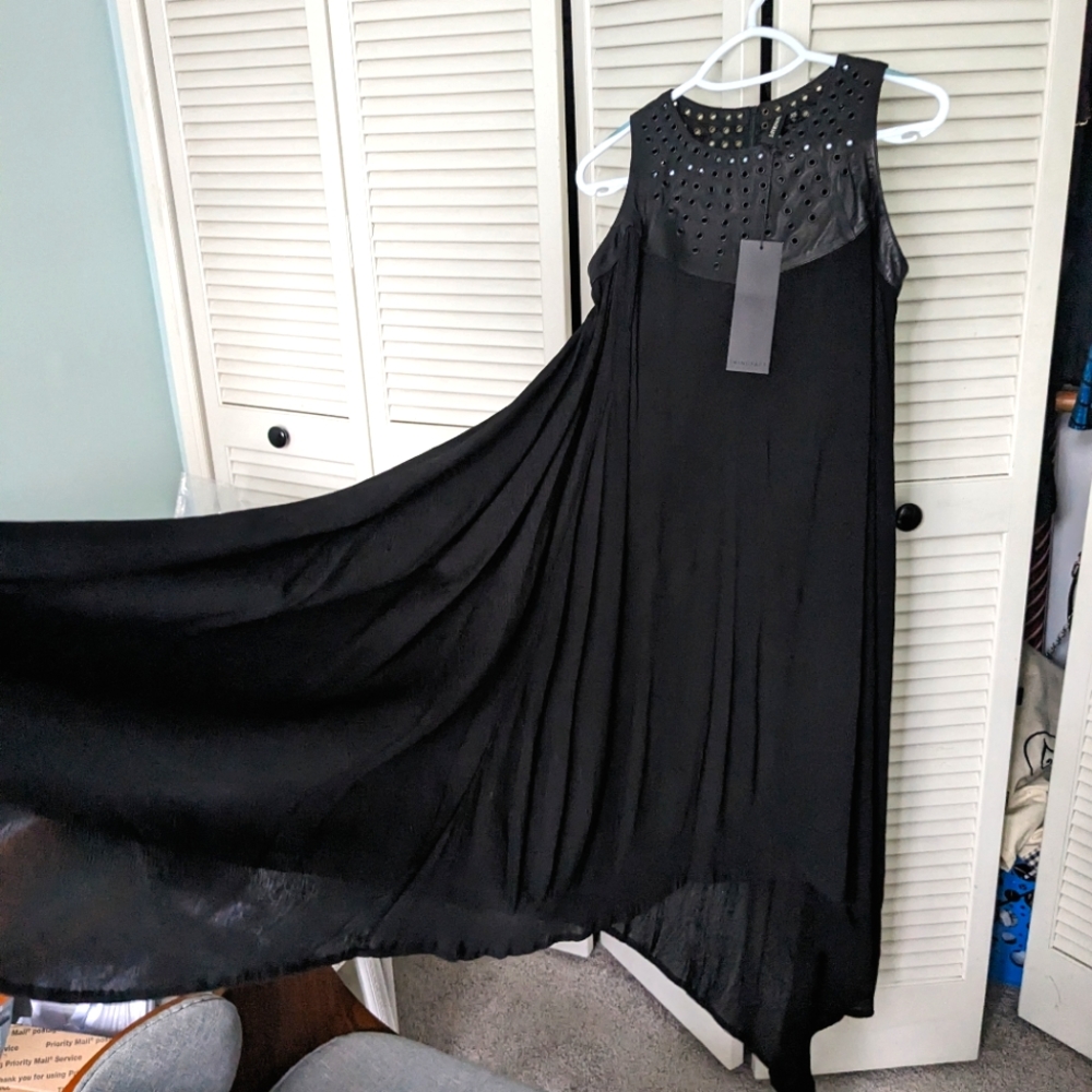 Skingraft silk & leather dramatic swing/trapeze dress size XS